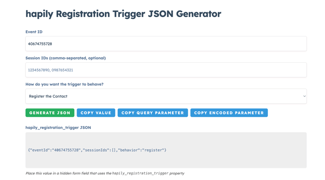 hapily Registration Trigger JSON Generator Example