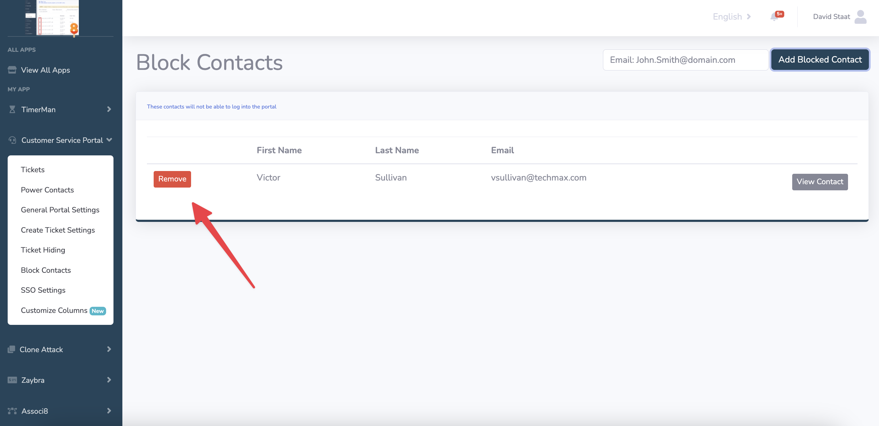 How to use the customer service portal to bock HubSpot Contacts